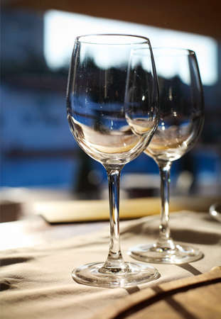 Empty wine glasses in a restaurant. Close up