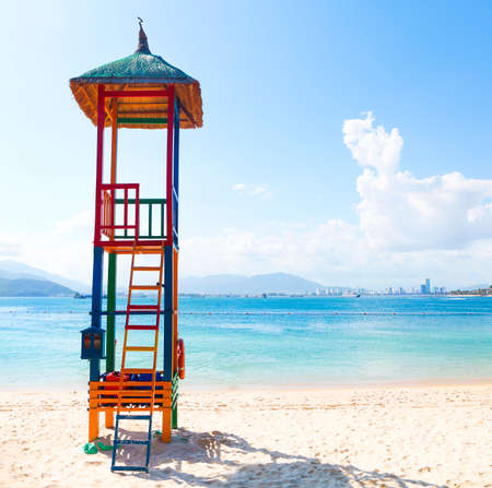 Open lifeguard tower on the beach, Nha Trang, Vietnamの写真素材