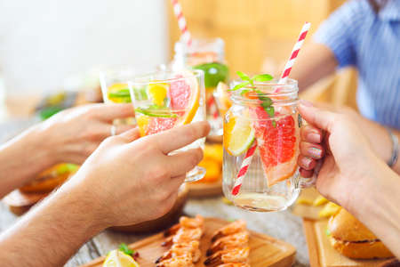 Family dinner with lemonade. Close upの写真素材