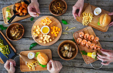 Family dinner top view. Close up of the tableの写真素材