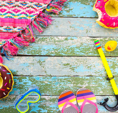 Sea vacation accessories. Travel and beach leisure conceptの写真素材