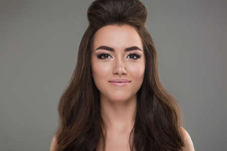 Close up portrait of a amazing beautiful brunette womanの写真素材