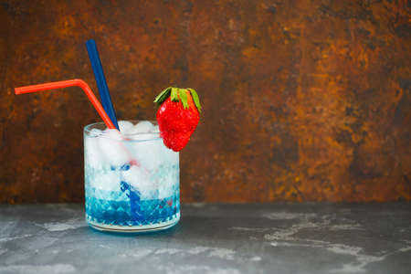 Cocktail Blue lagoon on the dark background for parties, holidays.の写真素材