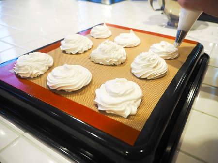 The process of cooking Pavlova cake - meringue cake の写真素材
