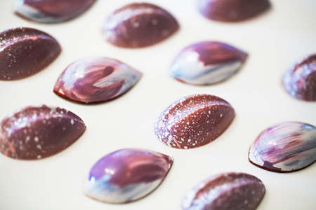 Different chocolate sweets on the white background. Big choice of various sweets