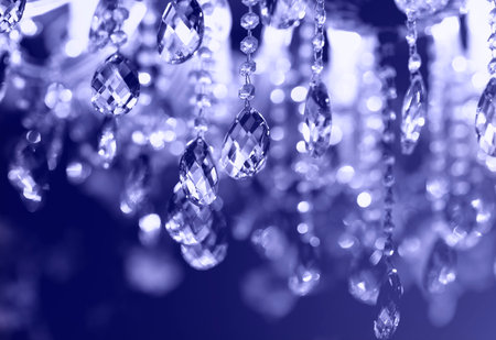 Chrystal chandelier close up. Glamor background with copy space. Color of 2022 year, very periの写真素材