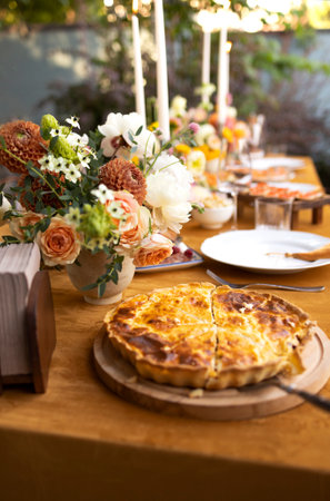 Wedding. Banquet. Chairs and a table for guests, decorated with candles, are served with cutlery and...