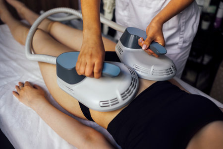 Woman getting treatment on buttocks to burn fat, build muscles and remove cellulite. professional beauty salonの写真素材