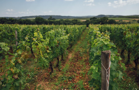 Beautiful green summer vineyard beautiful landscape with copy space. Agricultureの写真素材