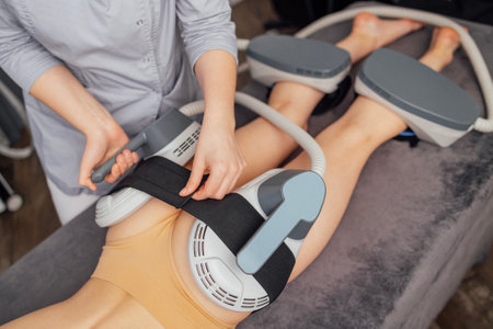 Woman getting treatment on buttocks to burn fat, build muscles and remove cellulite. Professional beauty salonの写真素材