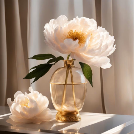 Ethereal elegance captured in a vase. This stunning peony arrangement brings timeless beauty and sophistication to any setting. Generated AIの素材