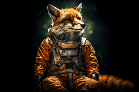 Embark on a cosmic adventure with this whimsical fox astronaut. Download the image of this space-faring vulpine hero against a stellar backdropの素材