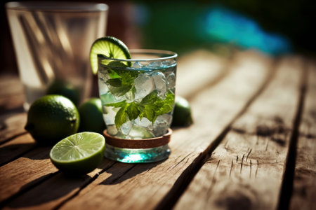 Savor the zest of summer with a refreshing mojito. Lime, mint, and ice blend for an invigorating cocktail moment. Perfect for your sunny vibes collection.の素材