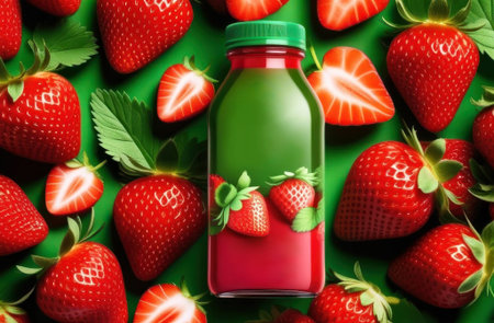 Enjoy a refreshing strawberry delight with vibrant colors and a healthy vibe in this AI generated image. Perfect for your design projects and summer promotions. Generated AI.の素材