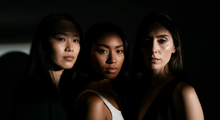 Strong women radiate confidence in this stunning portrait, blending shadows and light to create an inspiring visual narrative. Perfectly captures grace and strength. Generated A.I.の素材