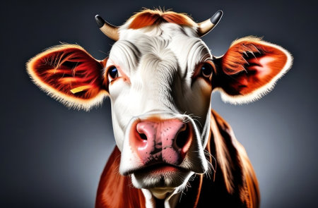 This stunning AI generated portrait of a cow showcases intricate details and vibrant colors, bringing farm life to a whole new level. Perfect for artistic inspiration and animal lovers. Generated A.I.の素材