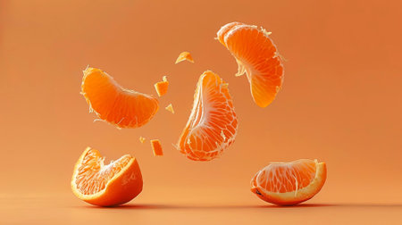 Bursting with color, these orange slices seem to float against a warm backdrop, capturing the essence of freshness and vitality. Perfect for a vibrant kitchen vibe. Generated A.I.の素材