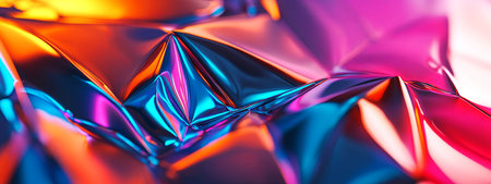 Vibrant abstract artwork featuring dazzling folds of vivid blue, pink, and orange hues, offering a dynamic and contemporary visual experience. Perfect for modern art enthusiasts. Generated A.I.の素材