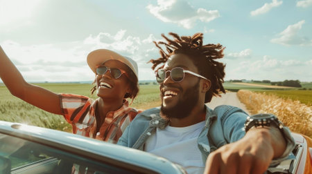 Experience the joy of a carefree summer day with close friends and endless laughter on the open road. Generated A.I.の素材