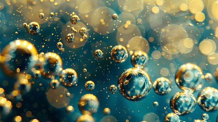 Magical macro shot capturing sparkling bubbles suspended in a fascinating, dreamy backdrop. Perfect for inspiring creativity and a sense of wonder. Generated AI.の素材