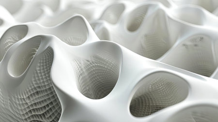 Futuristic, flowing patterns in soft, soothing colors create an immersive, ethereal landscape. The intricate textures evoke a sense of calm and fascination. Generated A.I.の素材