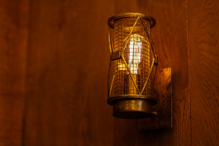 Warm and inviting industrial-style heater lamp. Perfect for creating a cozy atmosphere with its rustic charm. Ideal for enhancing your space with vintage elegance and functional lightの写真素材