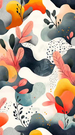 Abstract illustration with vivid shapes and organic forms, creating a visually striking composition that enhances modern design aesthetics and artistic expression, AI generatedの素材