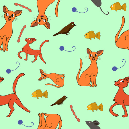 cat, kit, pattern drawing, kids  texture, textile, silhouette, domestic, decoration, set, mammalのイラスト素材