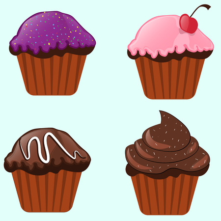 cupcake baking sweet dessert delicious holiday setのイラスト素材