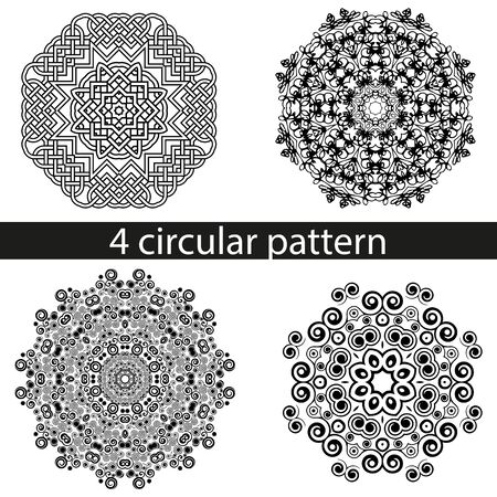 set of four decorative curls pattern mandala coloringのイラスト素材