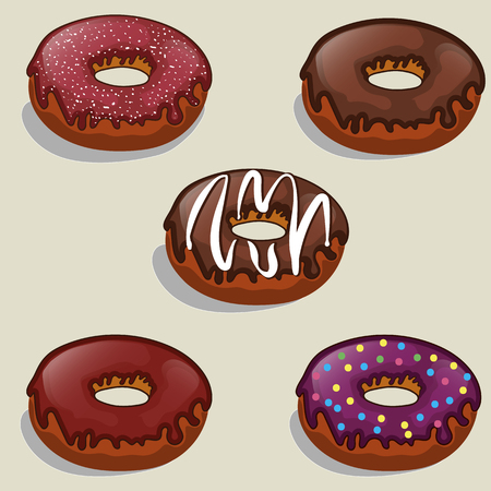 set of tasty donuts with different fillings sweet dessertのイラスト素材
