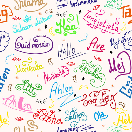seamless texture greetings in different languages background colorのイラスト素材