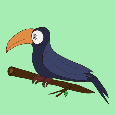Lovely tropical toucan bird big beak cartoon sitting on a branchのイラスト素材