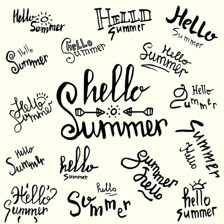 inscription hello summer handwritten lettering different set of greeting warmのイラスト素材