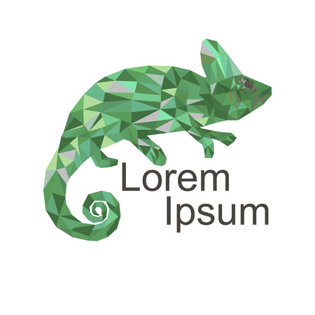 Vector art colorful geometric chameleon. Contemporary spectrum abstract background illustration. Animal lizard isolated on white.のイラスト素材