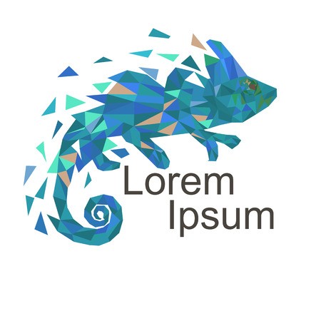 Vector art colorful geometric chameleon. Contemporary spectrum abstract background illustration. Animal lizard isolated on white.のイラスト素材