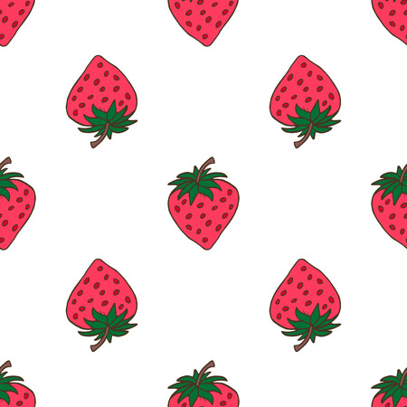 Seamless background with pink strawberries. Cute vector strawberry pattern. Summer fruit illustration on mint polka dots background.のイラスト素材