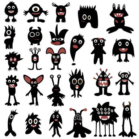 funny monsters painted black, silhouette, pretty, simpleのイラスト素材