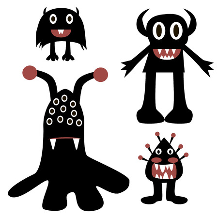 funny monsters painted black, silhouette, pretty, simpleのイラスト素材