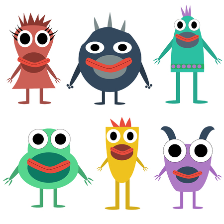 set of monsters in Flete muzzle funny children painted differentのイラスト素材