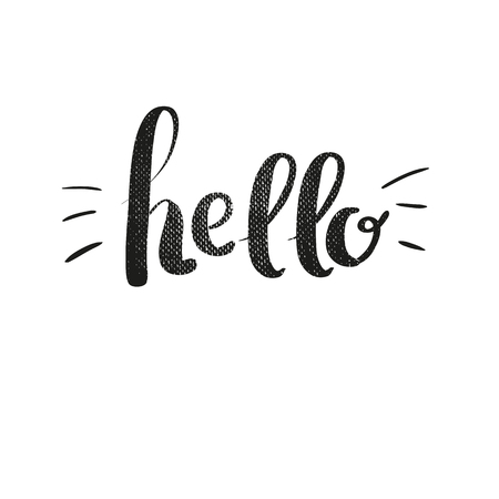 Hello calligraphic lettering with outline hand drawn, Illustrationのイラスト素材
