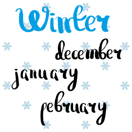 Winter, December, January, February. The time of year and month. Hand drawing. Lettering. For your designのイラスト素材