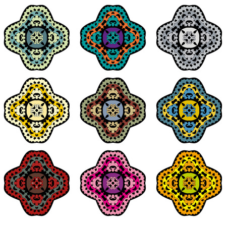 Set of ornaments in different colors. Vintage. Pattern. Indian motif. For your designのイラスト素材