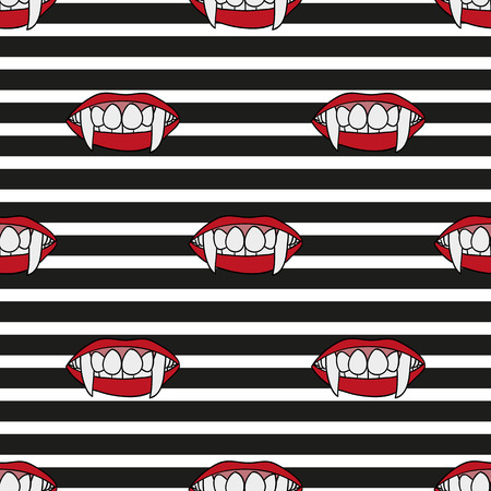 Canines vampira. Seamless pattern. Beautiful lips. Women. Halloween. Sticker for your designのイラスト素材