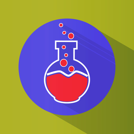 Icon. Chemical laboratory flask. Tube. Tests. Science Round. Bright. Flat design. For your useのイラスト素材