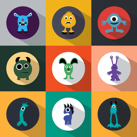 Set of monster icons. Halloween. Funny. Round. Light Coloured. Flat design.のイラスト素材