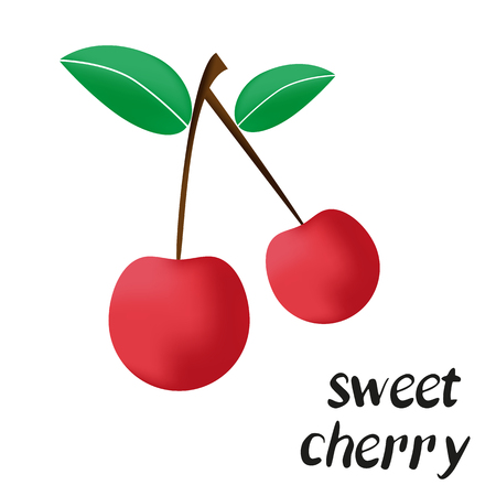 Icon cherry. Berries. Delicious healthy eating. Flat design.のイラスト素材