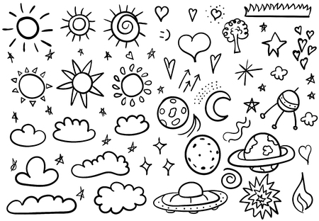 Set. Space. Clouds. Manual drawing. A lot of. The black. For your design.のイラスト素材