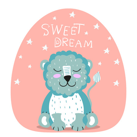 Cute. A lion. Scandinavian style. Bright. Children's. print. For the boy and the girl. For clothes, postcards.のイラスト素材