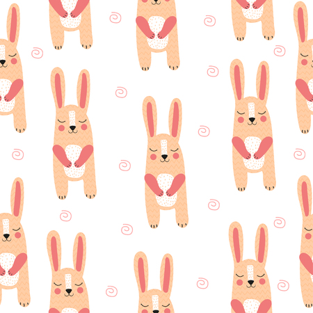 Cute Rabbit Seamless pattern. Scandinavian style.のイラスト素材